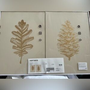 IKEA PJÄTTERYD Wall Art Set by Lucy Francis – 2 Nature Prints Beige & Gold 11x15